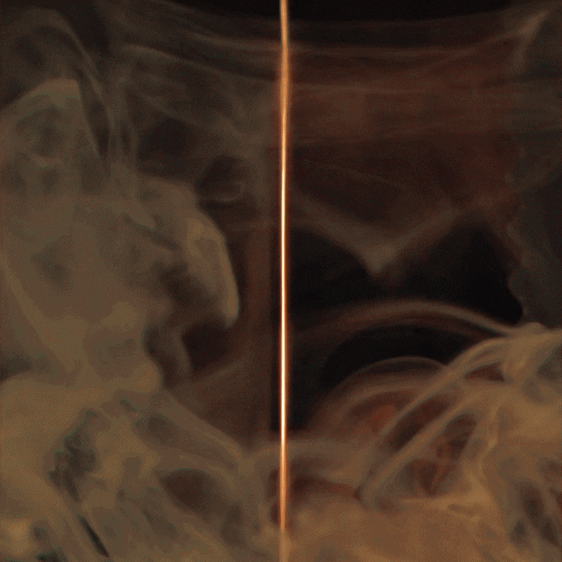 Animated Silky Woods Elixir perfume bottle with smoky, warm amber tones