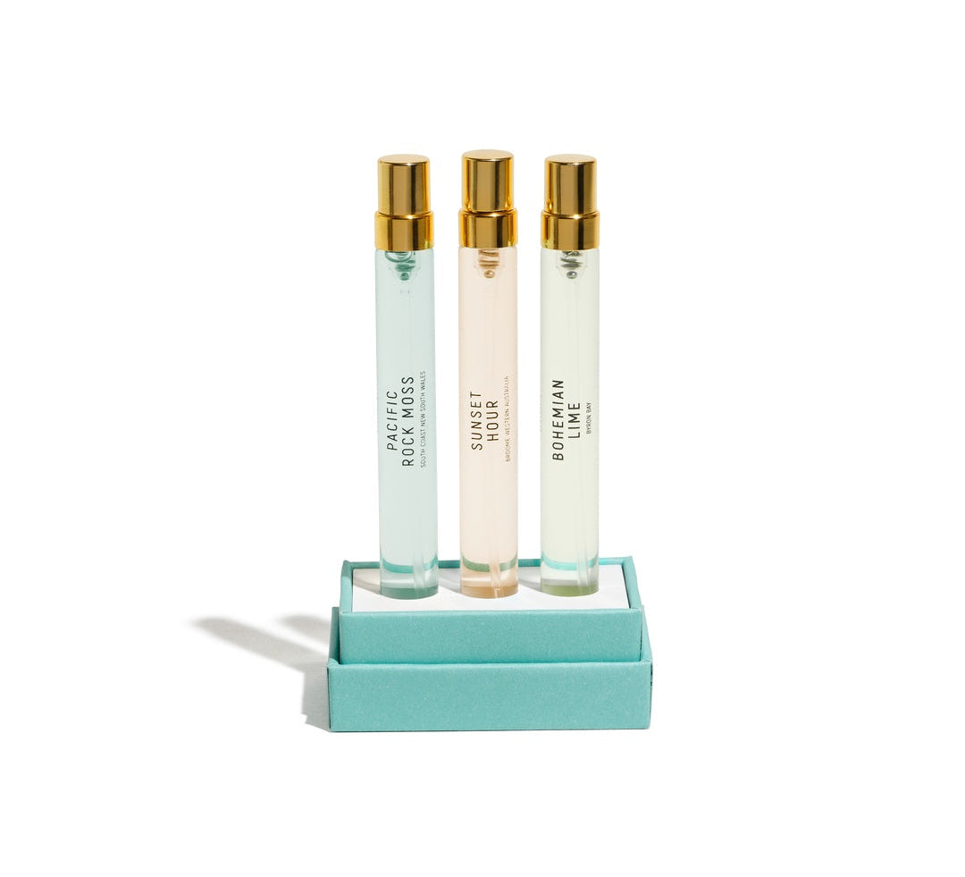 Coast to Coast Travel limited edition trio 3 x 10ml perfume sprays in turquoise box