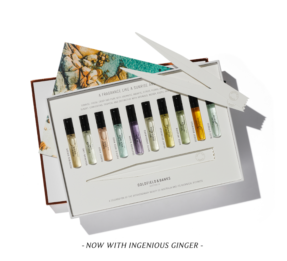Discovery Sample Collection set of 10 fragrance vials with testing strips in an open box